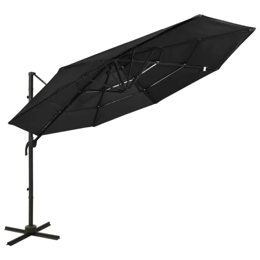 Guarda-Sol de Jardim 4 Camadas c/ Poste de Alumínio 3x3 m Preto