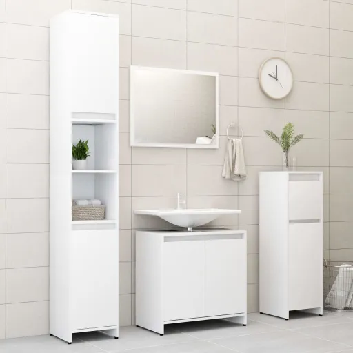Conjunto de Móveis de Casa de Banho Contraplacado Branco (4 pcs)
