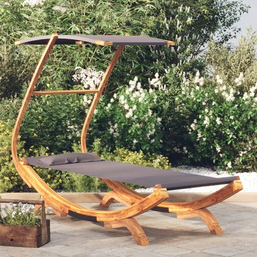 Espreguiçadeira c/ Toldo 100x190x134cm Madeira Curva Antracite
