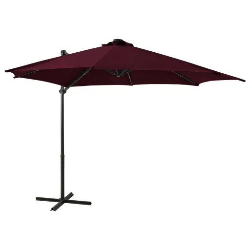 Guarda-Sol Jardim Cantilever c/ Poste e Luzes LED 300 cm Bordô