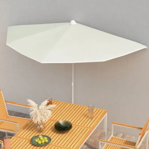 Guarda-Sol Semicircular com Mastro 180x90 cm Cor Areia