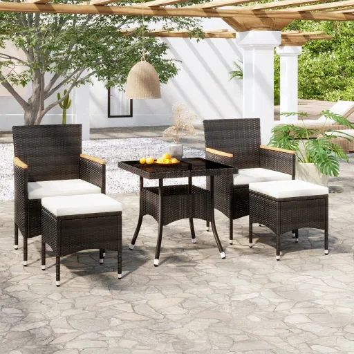 Conjunto Jantar p/ Jardim Vime PE e Vidro Temperado Preto (5 pcs)