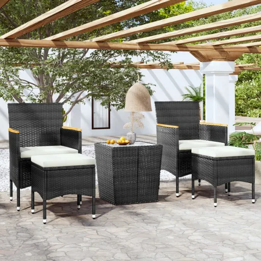 Conjunto Bistrô de Jardim Vime PE e Vidro Temperado Preto (5 pcs)