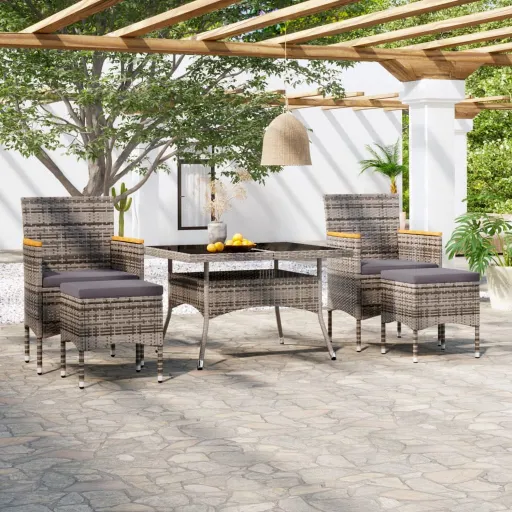 Conjunto Jantar p/ Jardim Vime PE e Vidro Temperado Cinza (5 pcs)