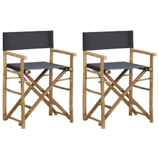 Cadeiras Realizador Dobráveis   Bambu e Tecido Cinza-Escuro (2 pcs)