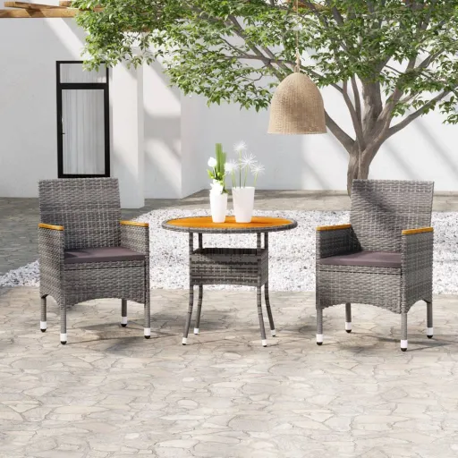 Conjunto de Jantar para Jardim Vime PE Cinzento (3 pcs)