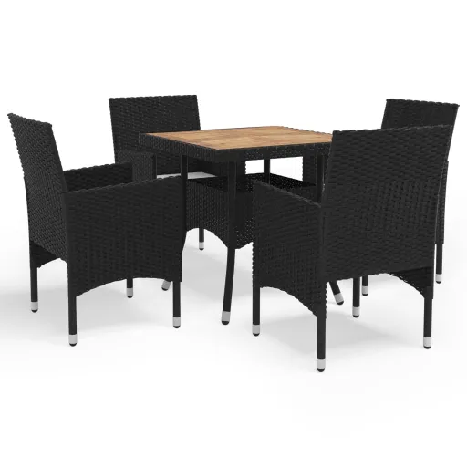 Conj. Jantar para Jardim Vime PE e Madeira Acácia Preto (5 pcs)