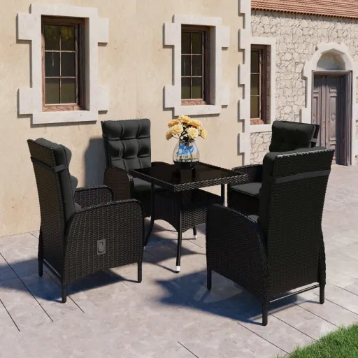 Conjunto de Jantar para Jardim Vime PE e Vidro Preto (5 pcs)