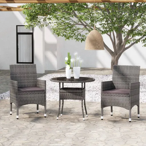 Conjunto de Jantar para Jardim Vime PE Cinzento (3 pcs)