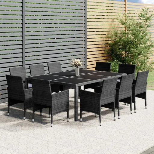 Conjunto de Jantar para Jardim Vime PE Cinzento (11 pcs)