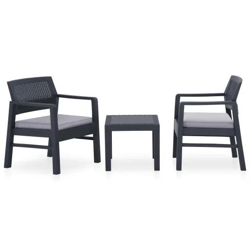 Conjunto Lounge de Jardim c/ Almofadões Plástico Cinzento (3 pcs)