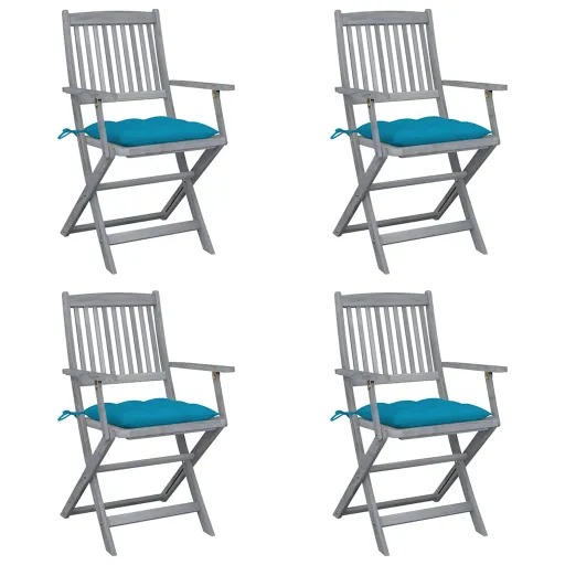 Cadeiras Exterior Dobráveis c/ Almofadões   Acácia Maciça (4 pcs)