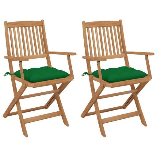 Cadeiras de Jardim Dobráveis c/ Almofadões   Acácia Maciça (2 pcs)
