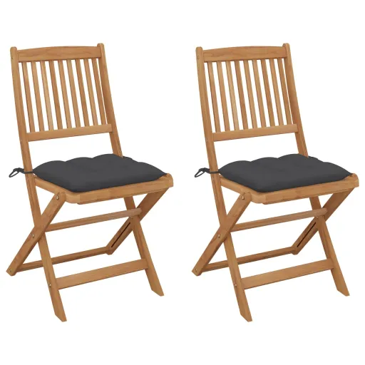 Cadeiras de Jardim Dobráveis c/ Almofadões   Acácia Maciça (2 pcs)