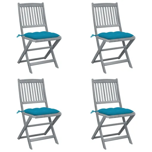 Cadeiras Exterior Dobráveis c/ Almofadões   Acácia Maciça (4 pcs)