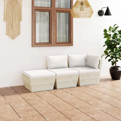 Conjunto Lounge de Paletes + Almofadões Madeira de Abeto (3 pcs)