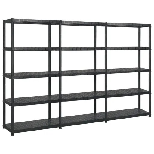 Unidade com 5 Prateleiras 255x40x185 cm Plástico Preto