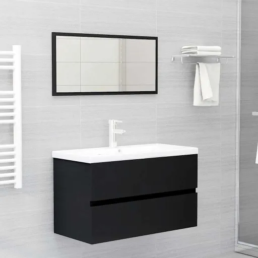 Conjunto de Móveis de Casa de Banho Contraplacado Preto (2 pcs)