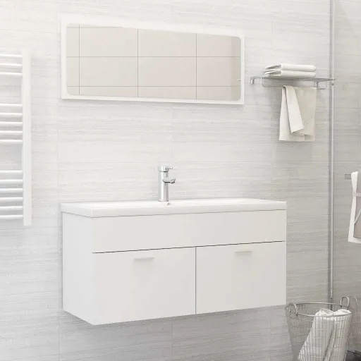 Conjunto de Móveis de Casa de Banho Contraplacado Branco (2 pcs)