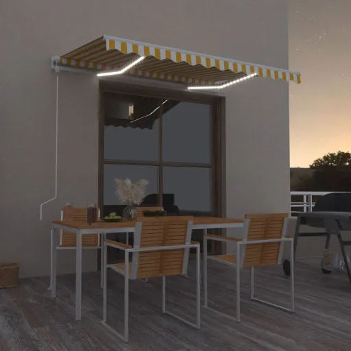 Toldo Autom. c/ LED e Sensor de Vento 350x250 cm Amarelo/Branco