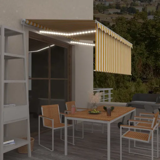 Toldo Retrátil Manual com Estore/LED 3x2,5 m Amarelo e Branco