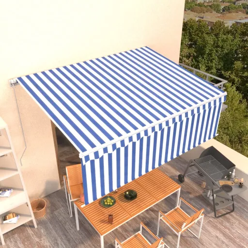 Toldo Retrátil Manual com Estore 4x3 m Azul e Branco
