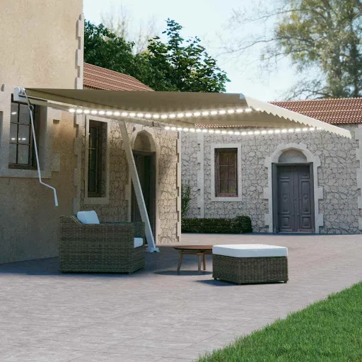 Toldo Retrátil Manual com LED 600x300 cm Cor Creme