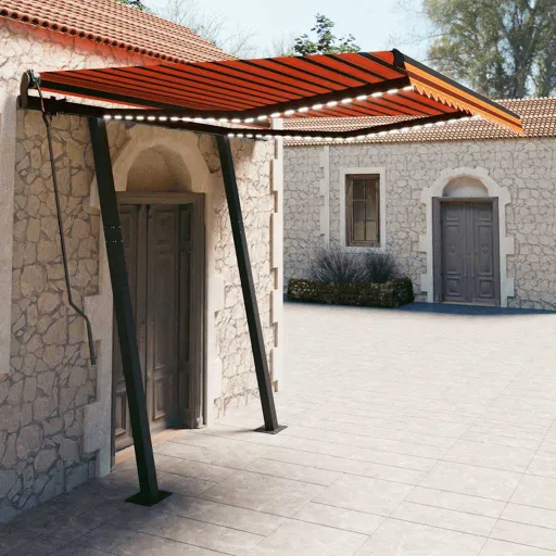 Toldo Retrátil Manual com LED 3x2,5 m Laranja e Castanho