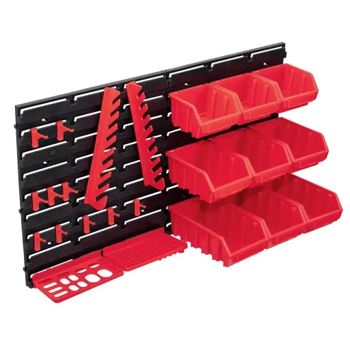 Kit Caixas Arrumação c/ Painéis Parede Vermelho e Preto (34 pcs)