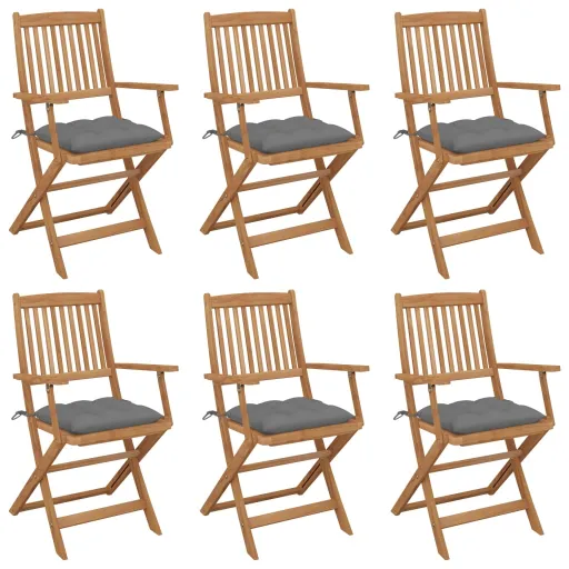 Cadeiras de Jardim Dobráveis c/ Almofadões   Acácia Maciça (6 pcs)