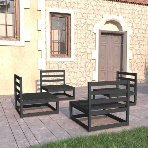 Conjunto Lounge de Jardim Pinho Maciço Preto (4 pcs)