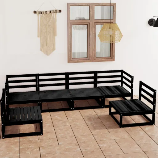 Conjunto Lounge de Jardim Pinho Maciço Preto (6 pcs)