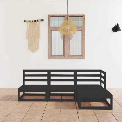 Conjunto Lounge de Jardim Pinho Maciço Preto (4 pcs)