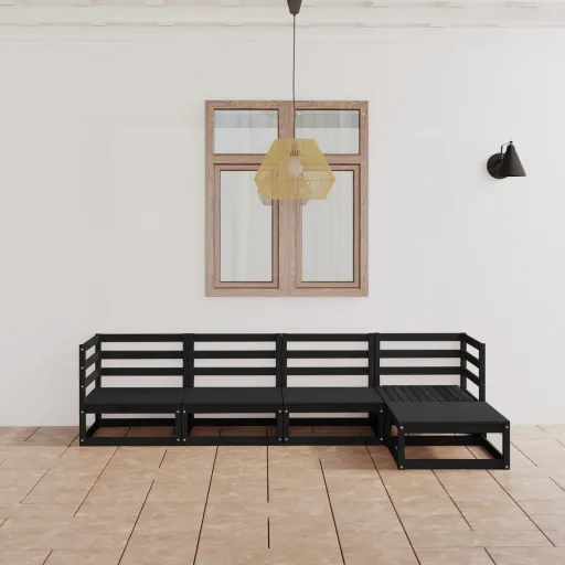 Conjunto Lounge de Jardim Pinho Maciço Preto  (5 pcs)