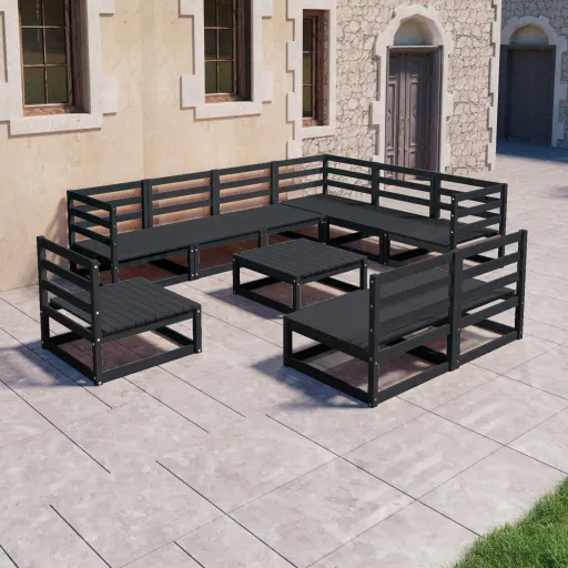 Conjunto Lounge de Jardim Pinho Maciço Preto (10 pcs)