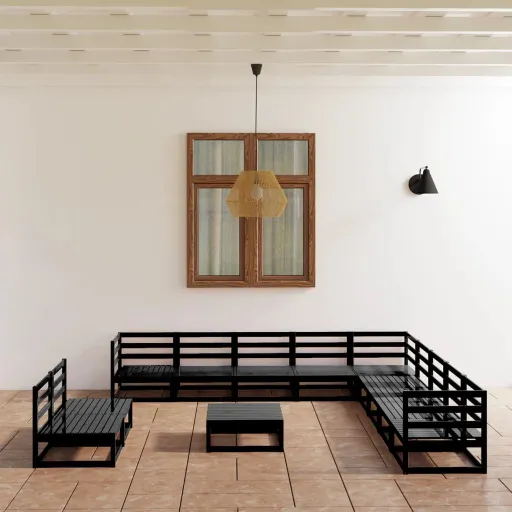Conjunto Lounge de Jardim Pinho Maciço Preto (12 pcs)