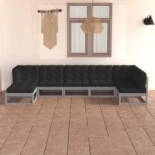 Conjunto Lounge de Jardim c/ Almofadões Pinho Maciço (7 pcs)