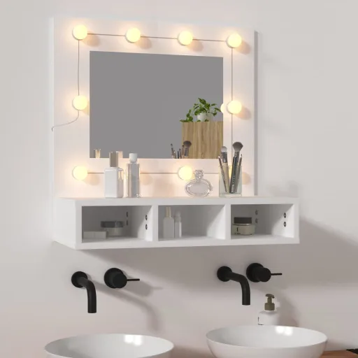 Armário Espelhado com Luzes LED 60x31,5x62 cm Branco