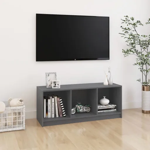 Móvel de TV 104x33x41 cm Madeira de Pinho Maciça Cinzento