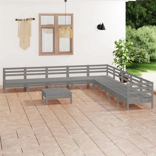 Conjunto Lounge de Jardim Pinho Maciço Cinzento (10 pcs)