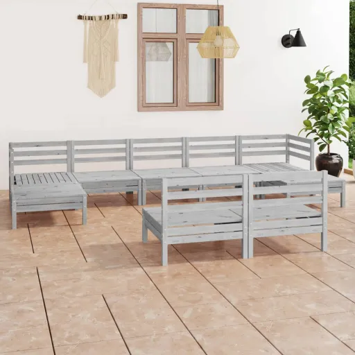 Conjunto Lounge de Jardim Pinho Maciço Branco (9 pcs)