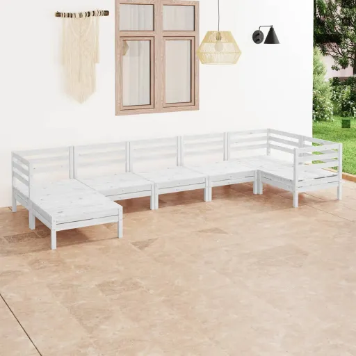 Conjunto Lounge de Jardim Pinho Maciço Branco (7 pcs)