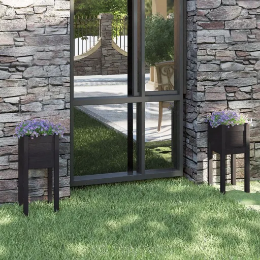 Vasos/Floreiras de Jardim   31x31x70 cm Pinho Maciço Preto (2 pcs)