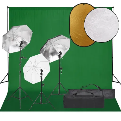 Kit Estúdio Fotográfico c/ Conj. de Iluminação/Fundo/Refletor