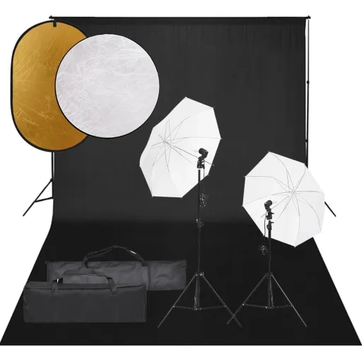 Kit Estúdio Fotográfico c/ Conj. de Iluminação/Fundo/Refletor