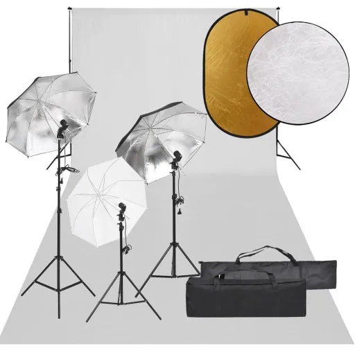 Kit Estúdio Fotográfico c/ Conj. de Iluminação/Fundo/Refletor