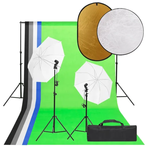 Kit Estúdio Fotográfico c/ Conj. de Iluminação/Fundo/Refletor