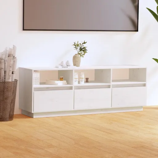 Móvel de TV 140x37x50 cm Madeira de Pinho Maciça Branco