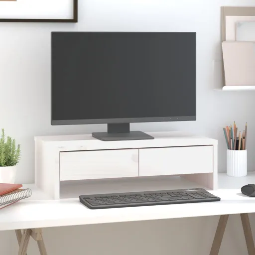 Suporte para Monitor 50x27x15 cm Pinho Maciço Branco