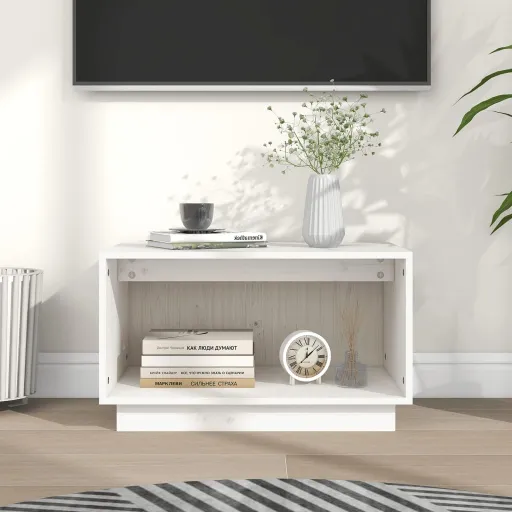 Móvel de TV 60x35x35 cm Madeira de Pinho Maciça Branco